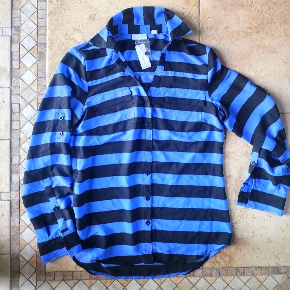 New York & Co Striped Button Up Blouse